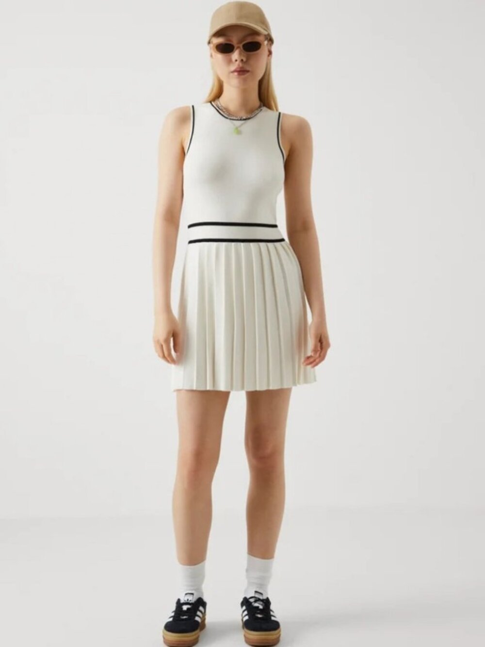 Abercrombie & Fitch Cream Pleated Mini Sweater Dress